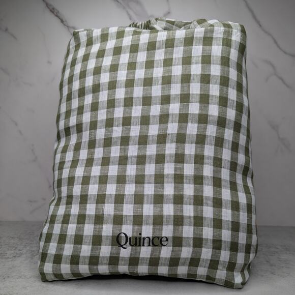 NWOT Quince European Linen Duvet Cover Full/Queen Olive Gingham - Picture 2 of 8